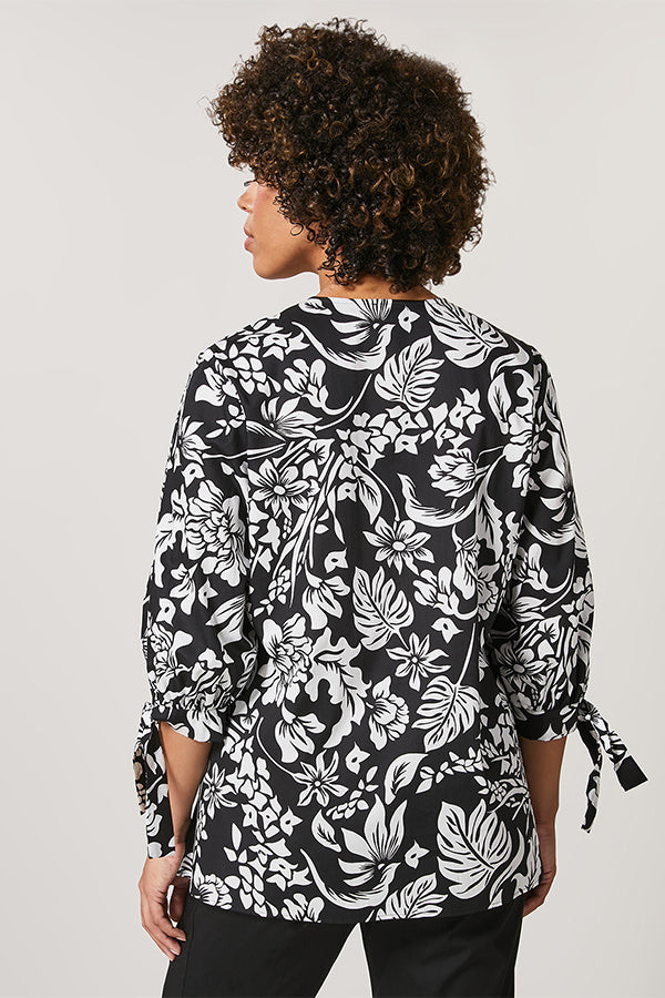 FIERO WIDE FLORAL PRINT TIE SLEEVES COTTON POPLIN TUNIC