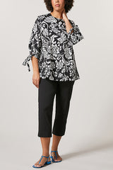 FIERO WIDE FLORAL PRINT TIE SLEEVES COTTON POPLIN TUNIC