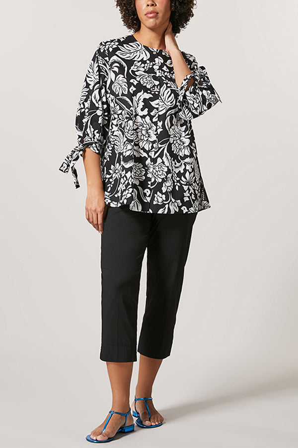 FIERO WIDE FLORAL PRINT TIE SLEEVES COTTON POPLIN TUNIC