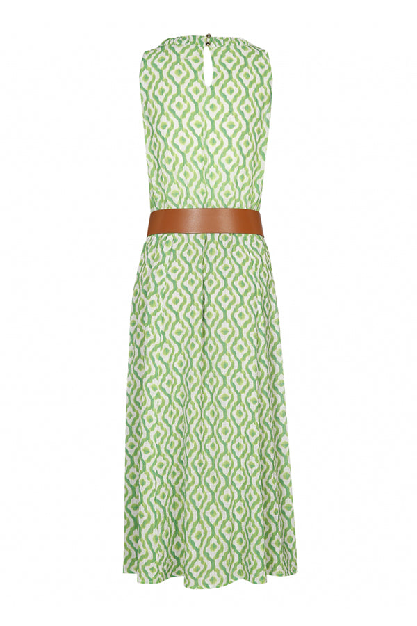 LIME GREEN PRINTED FLOWING DRESS