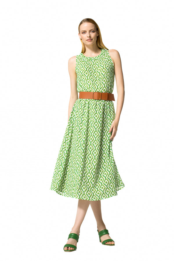 LIME GREEN PRINTED FLOWING DRESS