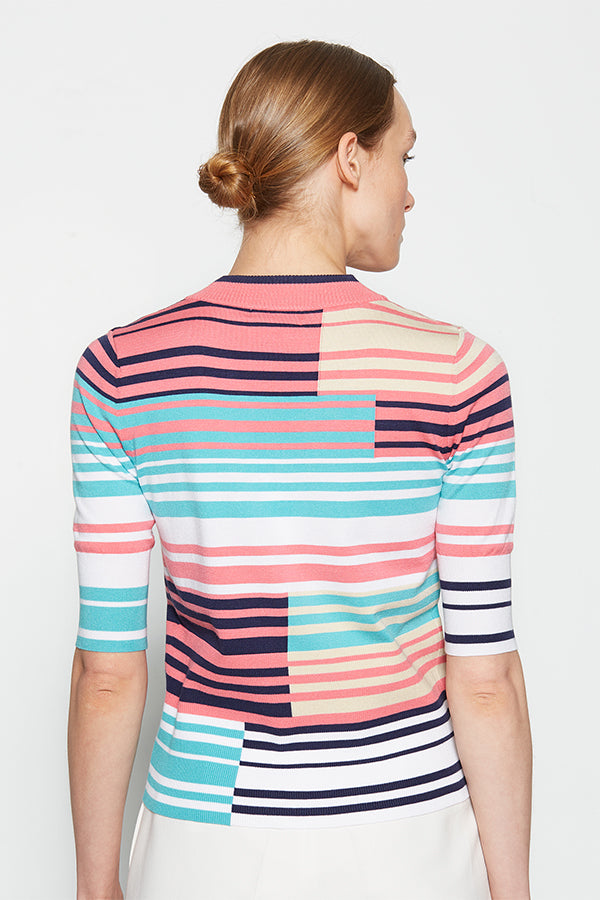 INTARSIA STRIPE V-NECK SWEATER