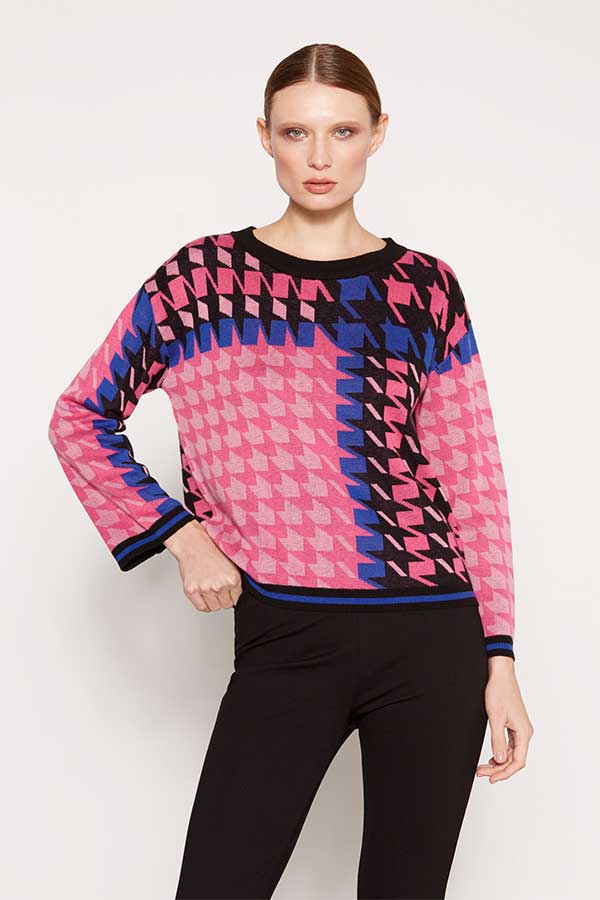 MULTICOLORED PINK INTARSIA SWEATER