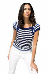 STRIPED TRICOLOR CAP SLEEVE KNITTED TOP