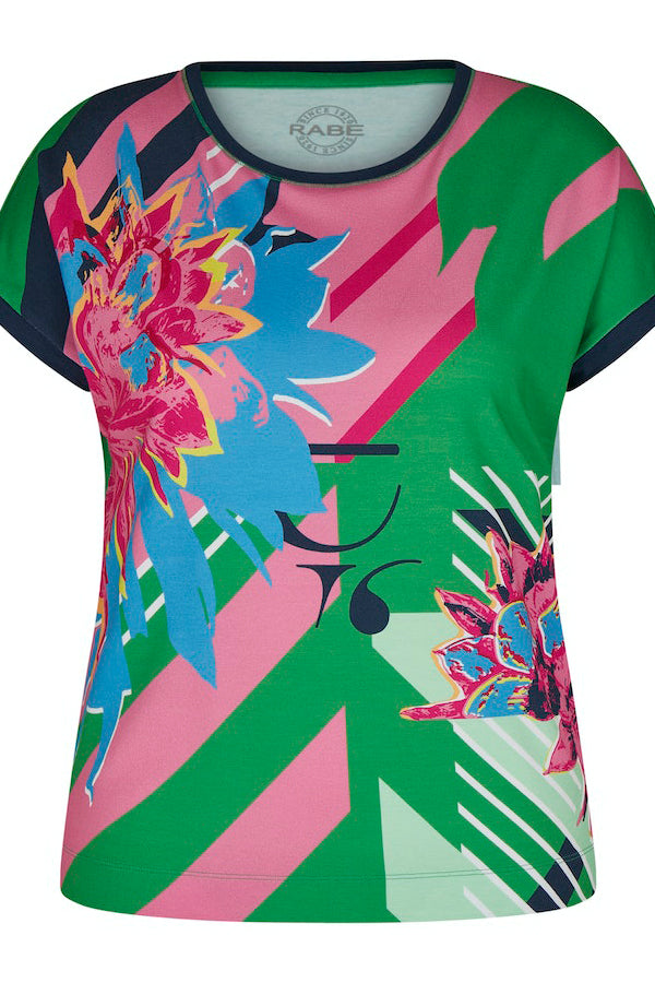 GREEN FLOWER PRINT T-SHIRT