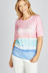 BLUE PINK GRADIENT STRIPE T-SHIRT