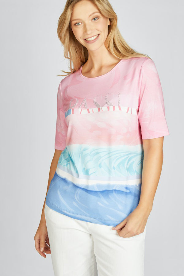 BLUE PINK GRADIENT STRIPE T-SHIRT