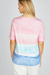 BLUE PINK GRADIENT STRIPE T-SHIRT