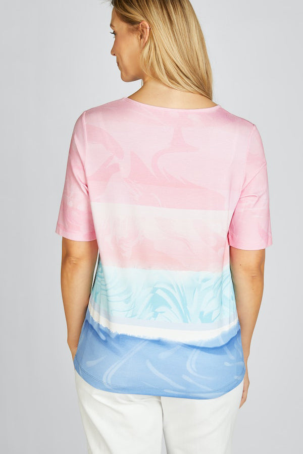 BLUE PINK GRADIENT STRIPE T-SHIRT