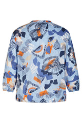 ORANGE BLUE FLORAL PRINT BLOUSE