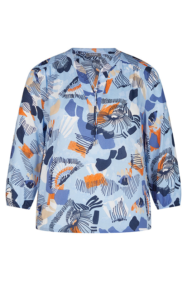 ORANGE BLUE FLORAL PRINT BLOUSE