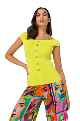 YELLOW FITTED STRETCH DRESSY TOP