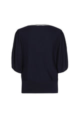 NAVY SLEEVE EFFECT FINE-KNIT PULLOVER