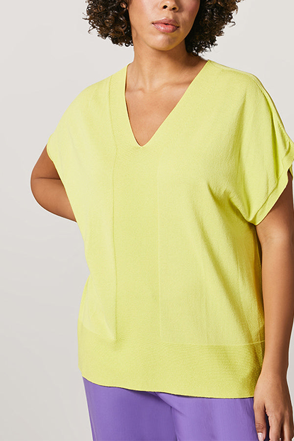 ALBO LINK STITCH V-NECK STRETCH VISCOSE CREPE SWEATER