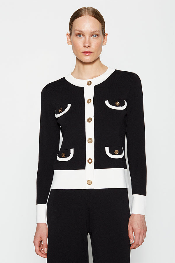 CONTRAST STRIPE BLACK CARDIGAN
