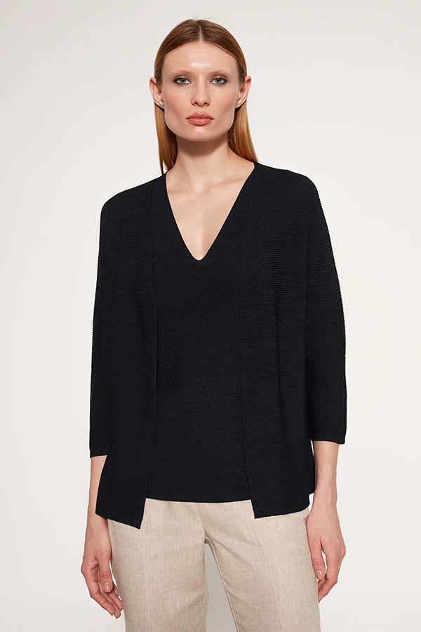 BLACK BASIC 3/4 SLEEVE CARDIGAN