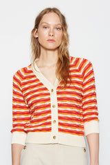 STRIPED 3/4 SLEEVE CARDIGAN