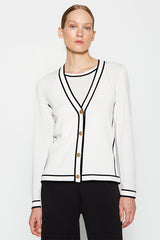 WHITE TWO-TONE DETAIL CARDIGAN