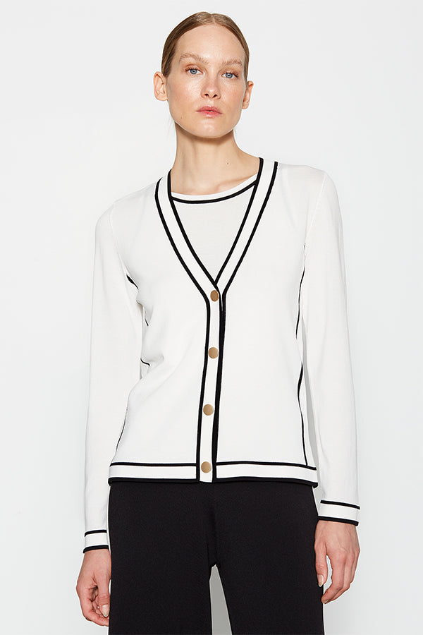 WHITE TWO-TONE DETAIL CARDIGAN