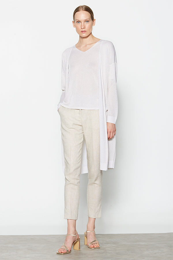 LUREX DROPPED ARMHOLES CRUDE LONG CARDIGAN