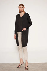 LUREX DROPPED ARMHOLES BLACK LONG CARDIGAN