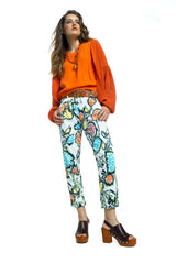 COTTON PRINTED HIGH WAIST TROUSERS