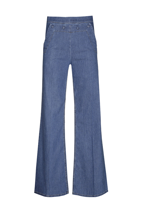 FANCY BUTTONS WIDE LEG LOOSE JEANS