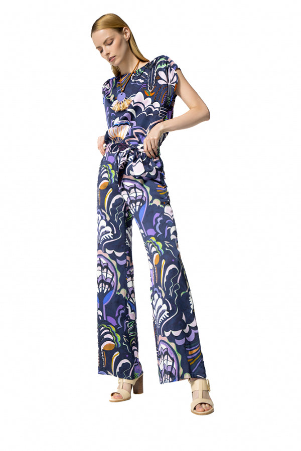 PURPLE PRINT LOOSE FITTING STRAIGHT TROUSERS