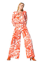 TANGERINE FOLIAGE PRINT LOOSE WIDE TROUSERS