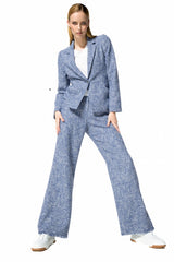 BLUE BOUCLETTE STRAIGHT TROUSERS