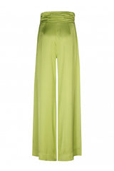 LIME GREEN LOOSE SHINY HIGH WAIST WIDE TROUSERS