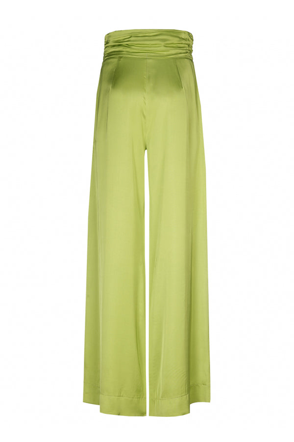 LIME GREEN LOOSE SHINY HIGH WAIST WIDE TROUSERS