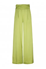 LIME GREEN LOOSE SHINY HIGH WAIST WIDE TROUSERS