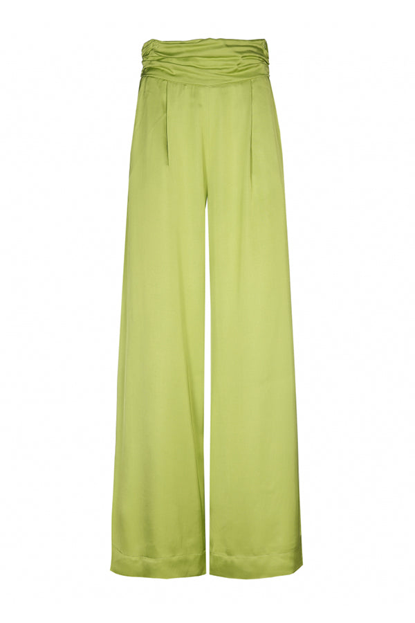 LIME GREEN LOOSE SHINY HIGH WAIST WIDE TROUSERS