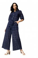 EMBROIDERED WIDE COTTON JUMPSUIT