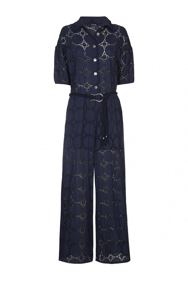 EMBROIDERED WIDE COTTON JUMPSUIT