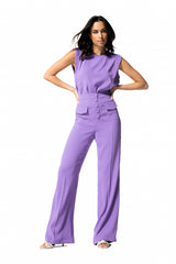 BUTTONED LOOSE FITTING HIGH WAIST WIDE TROUSERS