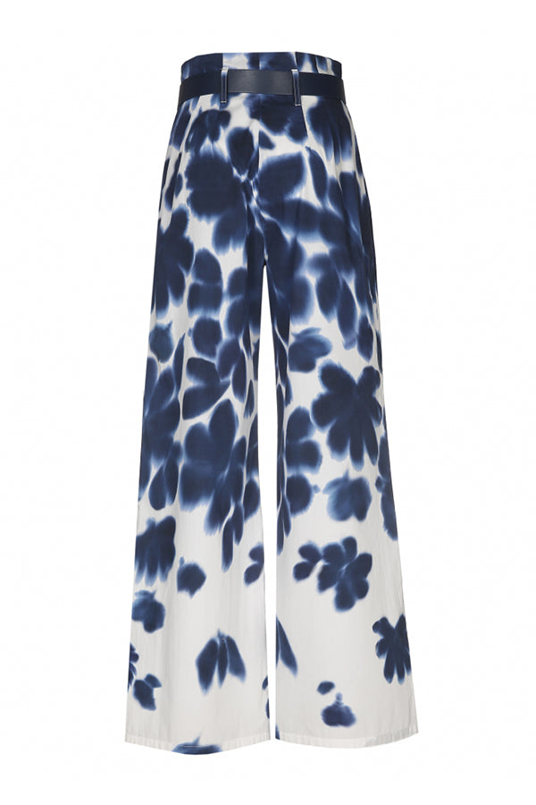 BLUE FLORAL PRINT WIDE HIGH WAIST TROUSERS