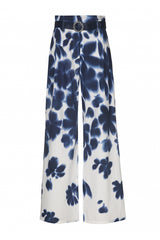 BLUE FLORAL PRINT WIDE HIGH WAIST TROUSERS