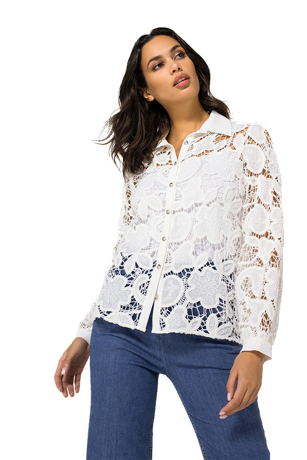 SEMI-SHEER EMBROIDERED COTTON BLOUSE