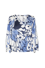 BLUE ABSTRACT PRINT SHORT STRAIGHT BLOUSE