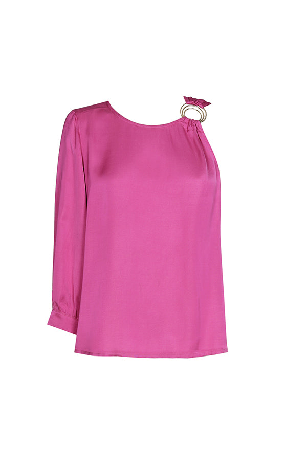 MAGENTA SHORT ASYMMETRICAL DRESSY TOP