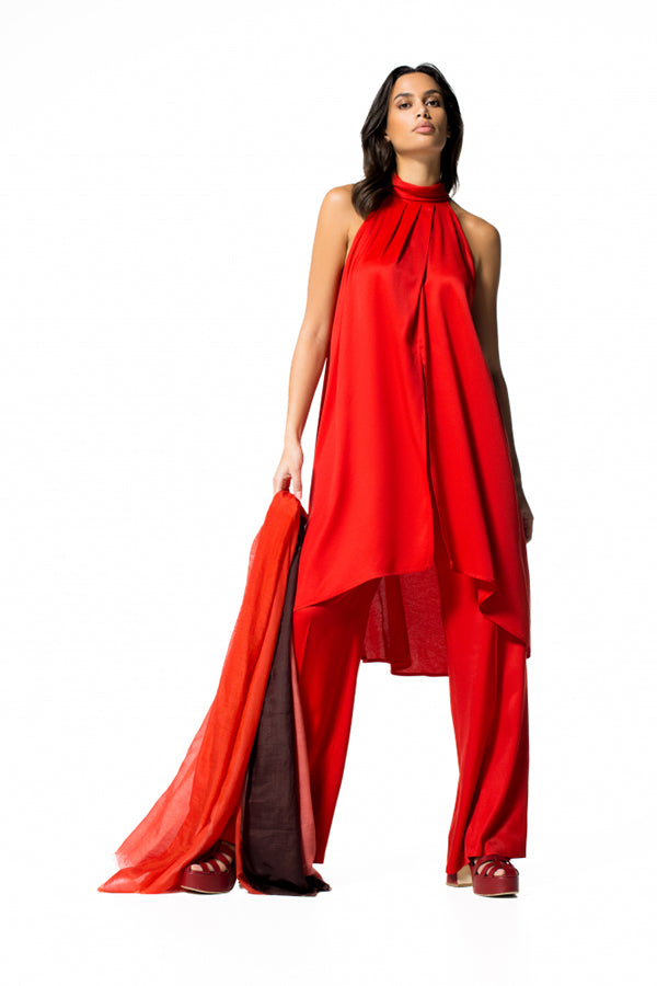 AMERICAN ARMHOLE RED LONG SHINY TUNIC