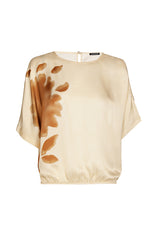 BROWN FLORAL PRINT LOOSE SHINY TOP