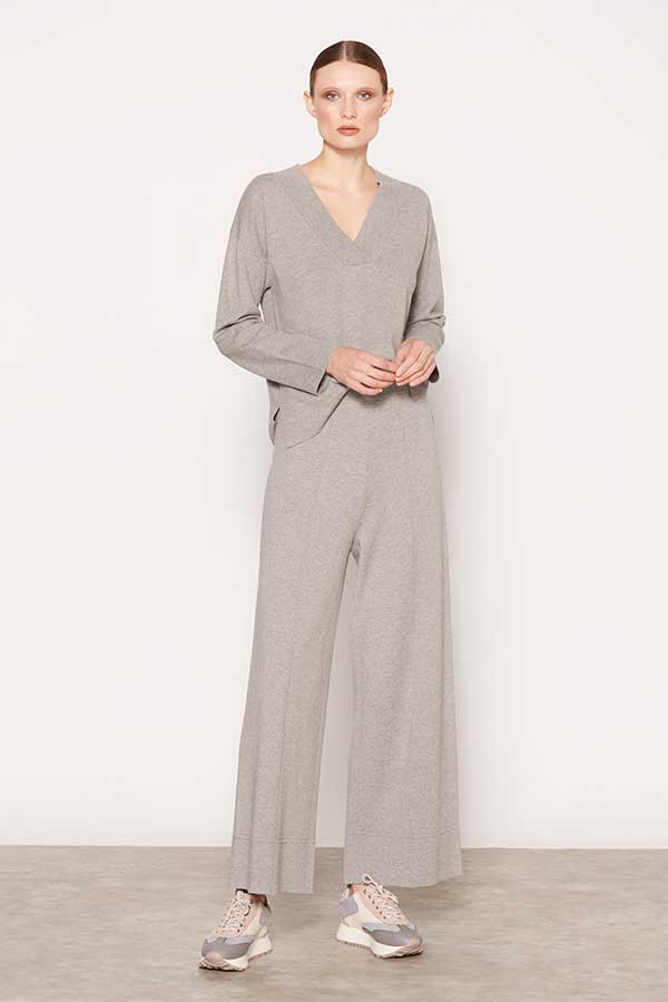 GREY WIDE KNIT TROUSERS