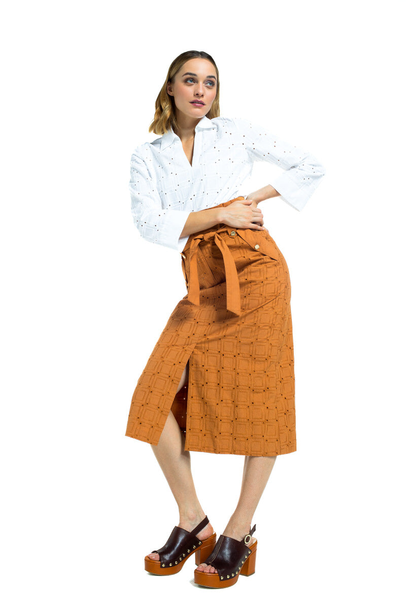 EMBROIDERED STRAIGHT COTTON SKIRT