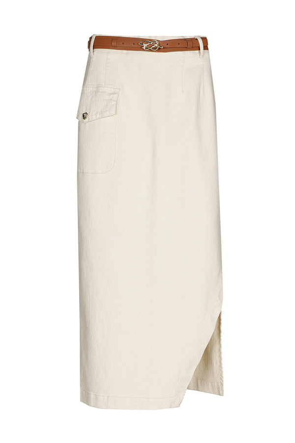 VANILLA DENIM LIKE STRAIGHT MIDI SKIRT