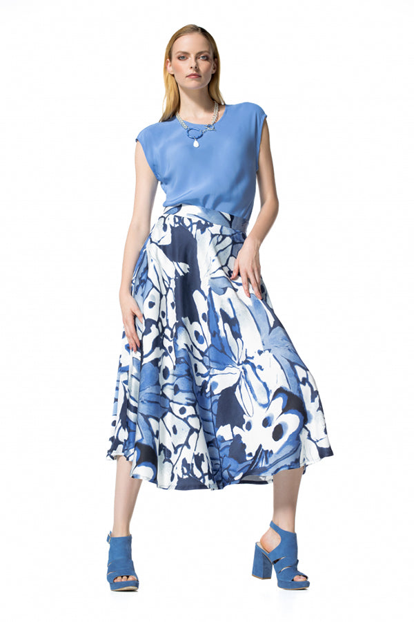 BLUE ABSTRACT PRINT ELEGANT CIRCULAR SKIRT