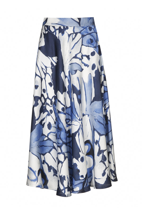 BLUE ABSTRACT PRINT ELEGANT CIRCULAR SKIRT