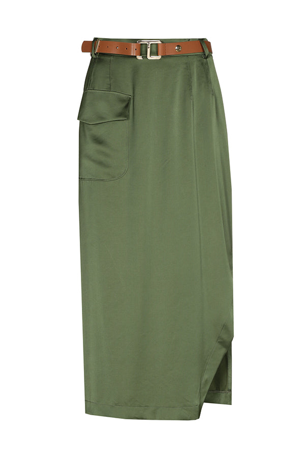 CYPRESS STRAIGHT SHINY MIDI SKIRT